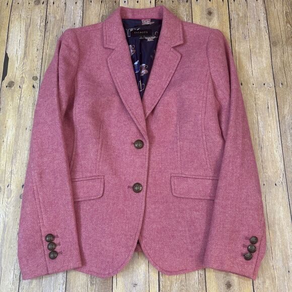 Talbots Aberdeen Blazer Pink Herringbone Tweed Womens Size 6 Surgeon Cuffs - Picture 1 of 11